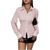 imageSweatyRocks Womens Striped Button Down Slim Fit Shirt Long Sleeve Collar Work Blouse TopsRed