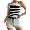 imageSweatyRocks Womens Striped Pattern Round Neck Tank Top Sleeveless Ribbed Knit Vest TopsBlack and White