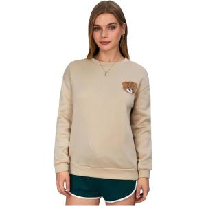 imageSweatyRocks Womens Cute Bear Sweatshirts Long Sleeve Crewneck Casual Pullover TopsApricot