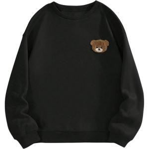 imageSweatyRocks Womens Cute Bear Sweatshirts Long Sleeve Crewneck Casual Pullover TopsBlack