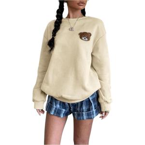 imageSweatyRocks Womens Cute Bear Sweatshirts Long Sleeve Crewneck Casual Pullover TopsLight Apricot
