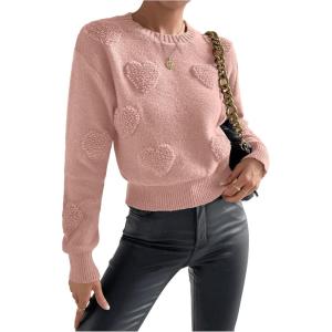 imageSweatyRocks Womens Cute Heart Sweater Crewneck Long Sleeve Knitted Pullover TopsPink
