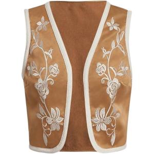 imageSweatyRocks Womens Floral Print V Neck Vest Tie Front Sleeveless Boho Vests TopsKhaki
