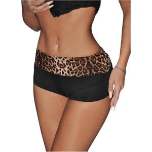 imageSweatyRocks Womens Leopard Print Mini Shorts Color Block Drop Waist Y2K Streetwear ShortsBlack