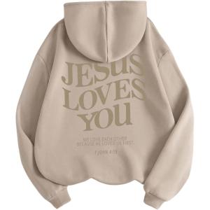 imageSweatyRocks Womens Letter Graphic Drawstring Hoodies Long Sleeve Pullovers Sweatshirts TopsKhaki