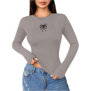 imageSweatyRocks Womens Long Sleeve Y2k Basic Crop Top Goth Slim Fit Summer Workout T ShirtGrey