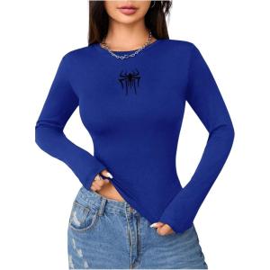 imageSweatyRocks Womens Long Sleeve Y2k Basic Crop Top Goth Slim Fit Summer Workout T ShirtRoyal Blue