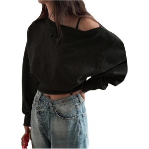 imageSweatyRocks Womens Off The Shoulder Sweatshirt Casual Long Sleeve Pullover Crop TopsBlack