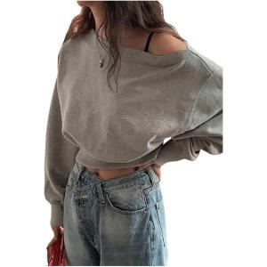 imageSweatyRocks Womens Off The Shoulder Sweatshirt Casual Long Sleeve Pullover Crop TopsGrey