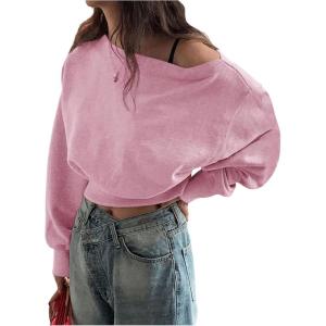 imageSweatyRocks Womens Off The Shoulder Sweatshirt Casual Long Sleeve Pullover Crop TopsPink