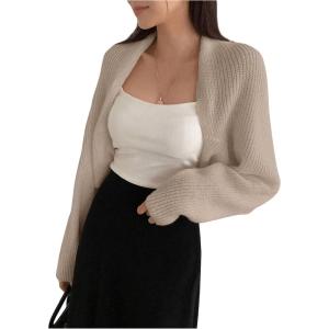 imageSweatyRocks Womens Open Front Cropped Cardigan Long Sleeve Bolero Shrug SweaterKhaki
