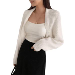 imageSweatyRocks Womens Open Front Cropped Cardigan Long Sleeve Bolero Shrug SweaterSolid White