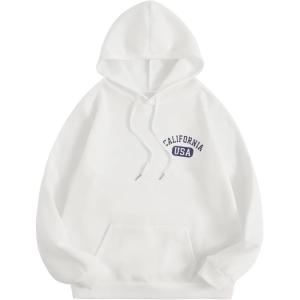 imageSweatyRocks Womens Oversized Letter Graphic Hoodies Drawstring Drop Shoulder Casual Thermal Hooded Sweatshirt with PocketWhite