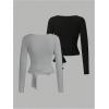 imageSweatyRocks Womens 2 Pack Yoga Shirts Wrap Ruched Tie Front Long Sleeve Workout T ShirtsBlack and Grey