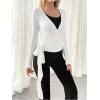 imageSweatyRocks Womens 2 Pack Yoga Shirts Wrap Ruched Tie Front Long Sleeve Workout T ShirtsBrown and White