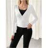 imageSweatyRocks Womens 2 Pack Yoga Shirts Wrap Ruched Tie Front Long Sleeve Workout T ShirtsBrown and White