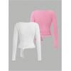 imageSweatyRocks Womens 2 Pack Yoga Shirts Wrap Ruched Tie Front Long Sleeve Workout T ShirtsPink and White