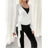 imageSweatyRocks Womens 2 Pack Yoga Shirts Wrap Ruched Tie Front Long Sleeve Workout T ShirtsPink and White