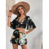 imageSweatyRocks Womens 2 Piece Boho Butterfly Sleeve Knot Front Crop Top with Shorts SetBlack Floral Leaf