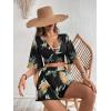 imageSweatyRocks Womens 2 Piece Boho Butterfly Sleeve Knot Front Crop Top with Shorts SetBlack Floral Leaf