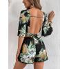 imageSweatyRocks Womens 2 Piece Boho Butterfly Sleeve Knot Front Crop Top with Shorts SetBlack Floral Leaf