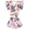 imageSweatyRocks Womens 2 Piece Boho Butterfly Sleeve Knot Front Crop Top with Shorts SetFlower Dusty Pink