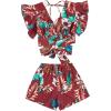 imageSweatyRocks Womens 2 Piece Boho Butterfly Sleeve Knot Front Crop Top with Shorts SetFlower Red