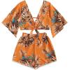 imageSweatyRocks Womens 2 Piece Boho Butterfly Sleeve Knot Front Crop Top with Shorts SetTropical Orange