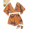 imageSweatyRocks Womens 2 Piece Boho Butterfly Sleeve Knot Front Crop Top with Shorts SetTropical Orange