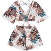 imageSweatyRocks Womens 2 Piece Boho Butterfly Sleeve Knot Front Crop Top with Shorts SetTropical White