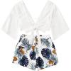 imageSweatyRocks Womens 2 Piece Boho Butterfly Sleeve Knot Front Crop Top with Shorts SetWhite