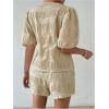 imageSweatyRocks Womens 2 Piece Outfits Bow Tie Front Puff Sleeve Lace Trim Blouses and Shorts SetsApricot