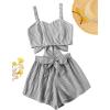 imageSweatyRocks Womens 2 Piece Outfits Summer Sleeveless Tie Back Crop Cami Top and Shorts SetBlack