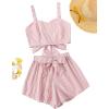 imageSweatyRocks Womens 2 Piece Outfits Summer Sleeveless Tie Back Crop Cami Top and Shorts SetPink