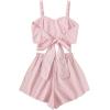 imageSweatyRocks Womens 2 Piece Outfits Summer Sleeveless Tie Back Crop Cami Top and Shorts SetPink