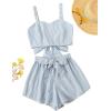 imageSweatyRocks Womens 2 Piece Outfits Summer Sleeveless Tie Back Crop Cami Top and Shorts SetStripe