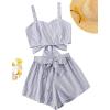 imageSweatyRocks Womens 2 Piece Outfits Summer Sleeveless Tie Back Crop Cami Top and Shorts SetStripe Blue