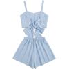 imageSweatyRocks Womens 2 Piece Outfits Summer Sleeveless Tie Back Crop Cami Top and Shorts SetTeal Blue