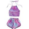imageSweatyRocks Womens 2 Piece Set Halter Crop Top and Shorts SetTie Dye2