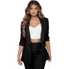 imageSweatyRocks Womens 2 Piece Solid Ruched Sleeve Blazer and Pants Business Office Suit SetBlack