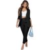 imageSweatyRocks Womens 2 Piece Solid Ruched Sleeve Blazer and Pants Business Office Suit SetBlack