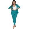 imageSweatyRocks Womens 2 Piece Solid Ruched Sleeve Blazer and Pants Business Office Suit SetCadet Blue