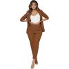 imageSweatyRocks Womens 2 Piece Solid Ruched Sleeve Blazer and Pants Business Office Suit SetCoffee Brown