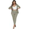 imageSweatyRocks Womens 2 Piece Solid Ruched Sleeve Blazer and Pants Business Office Suit SetGreen
