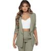 imageSweatyRocks Womens 2 Piece Solid Ruched Sleeve Blazer and Pants Business Office Suit SetGreen