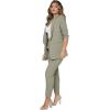 imageSweatyRocks Womens 2 Piece Solid Ruched Sleeve Blazer and Pants Business Office Suit SetGreen