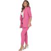 imageSweatyRocks Womens 2 Piece Solid Ruched Sleeve Blazer and Pants Business Office Suit SetHot Pink