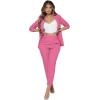 imageSweatyRocks Womens 2 Piece Solid Ruched Sleeve Blazer and Pants Business Office Suit SetHot Pink