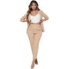 imageSweatyRocks Womens 2 Piece Solid Ruched Sleeve Blazer and Pants Business Office Suit SetKhaki