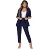 imageSweatyRocks Womens 2 Piece Solid Ruched Sleeve Blazer and Pants Business Office Suit SetNavy Blue